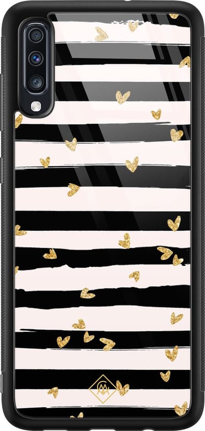 Casimoda® hoesje - Geschikt voor Samsung Galaxy A50 - Hart Streepjes - Luxe Hard Case Zwart - Backcover telefoonhoesje - Zwart