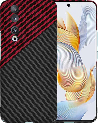 Hoesje geschikt voor HONOR 90 - Techsuit Carbonite FiberShell Carbon Back Cover - Rood/Zwart
