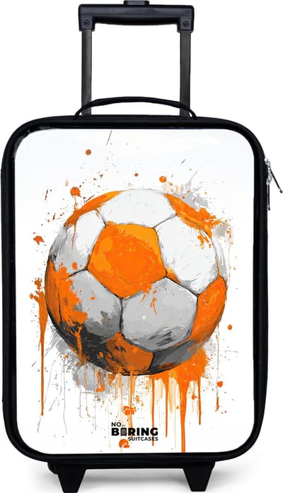 NoBoringSuitcases.com® - Kinderkoffer jongen - Kindertrolley meisje - Voetbal - Verf - Oranje - Koffer kind lichtgewicht - Reiskoffer trolley voor kinderen - Koffertje met lichtgevende wieltjes - Rolkoffer zwart