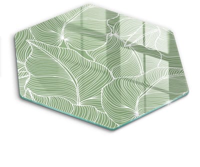 Wallfluent Glazen Snijplanken - Lineaire bladeren Snijplanken Glas - h40 cm - Groente Snijplanken van Glas - Glazen Keukenplank - Snijplank van Glas met Print - Antislip Keuken Snijplank Glas