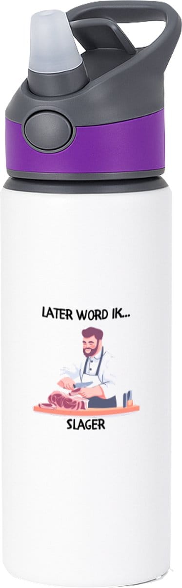 Hacebo® - Later word ik slager waterfles met rietje paars - Slager - Baby's - Slager - poelier - ambachtelijk slager - vleesspecialist - water fles - 650ML