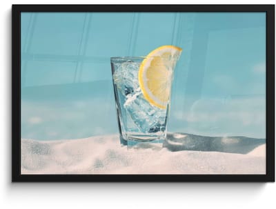 Poster in lijst - Fotolijst 60x40 cm - Posters - Glas - ijsblokjes - Citroen - Posterlijst zwart - Decoratie - Wanddecoratie woonkamer - Muurdecoratie slaapkamer