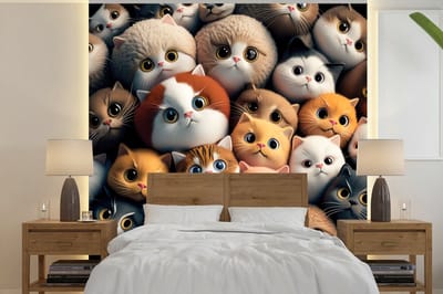 Behang - Fotobehang Poes - Kat - Design - Bruin - Grijs - Kids - Breedte 240 cm x hoogte 240 cm