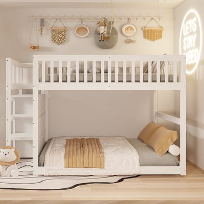 VVBV Houten Stapelbed 140x200 cm met Uitvalbeveiliging, Opbergruimte - Hout Wit