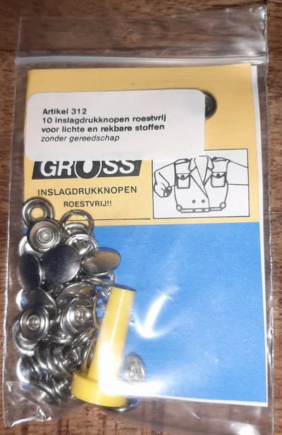 Gross inslagdrukknopen rvs met inslagtool - art 312 - drukkers 10mm - 10x drukknoop - metaal - rvs nikkel zilver drukknopen - incl. tool om in te slaan - 1 cm