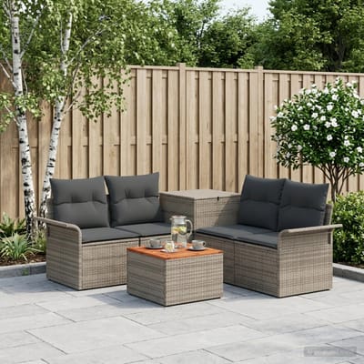 vidaXL - Bankstel - 6 - st - 4-zits - Grijs - en - Donkergrijs - Poly - Rattan - en - Staal