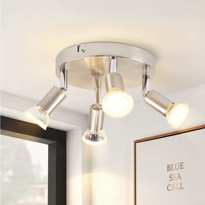NETTLIFE Opbouwspot - rond - 4-Lichts - GU10 Fitting - nikkel - Moderne Plafondlamp - Plafondspot - voor Hal | Slaafkamer | Kantoor | Woonkamer - Zonder Lichtborn