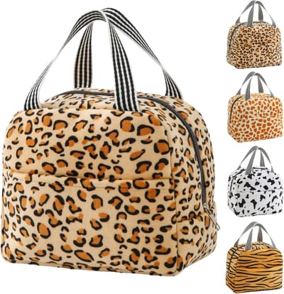 Lunchtas voor dames en heren, herbruikbare lekvrije koeltas, lichtgewicht thermische lunchbox voor kantoor, sportschool, strand en reizen (luipaardprint)