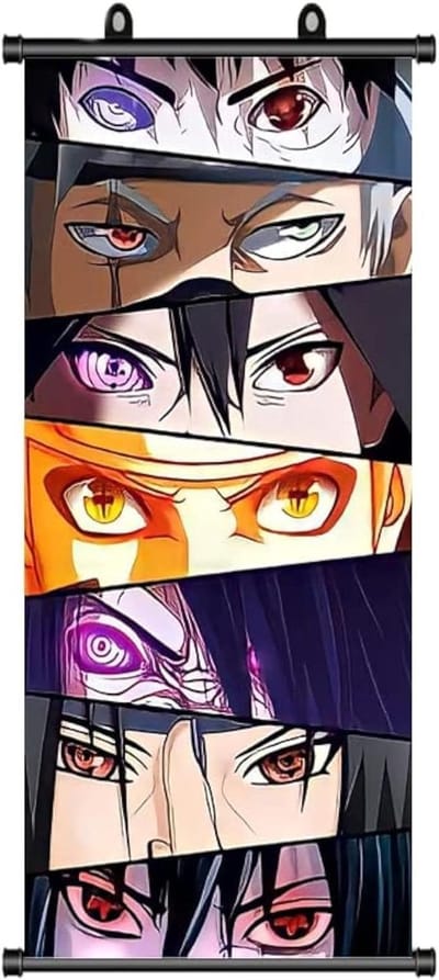 Rolposter voor anime fans - Grote sharingan poster voor videospel liefhebbers - Stoffen wanddecoratie in manga stijl, 70 x 30 cm