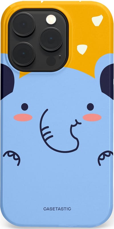 Casetastic hoesje geschikt voor Apple iPhone 14 Pro - MagSafe - Dubbellaagse bescherming - Knuffel van olifant - Fashion Case - Lichtblauw Okergeel
