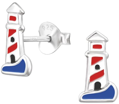 Joy|S - Zilveren vuurtoren oorbellen - 5.7 x 10.2 mm - lighthouse maritiem - kinderoorbellen - sterling zilver 925