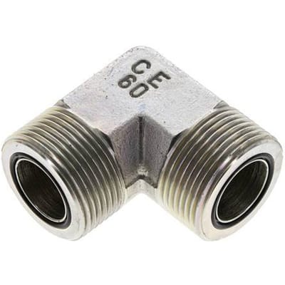 UN 1-7/16''-12 Buitendraad Verzinkt Stalen L-Fitting 90graden ORFS 400 Bar - Hydrauliek - FL2E-M-EZ-107U-O