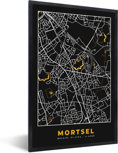 Fotolijst incl. Poster - Kaart - Goud - Stadskaart - Plattegrond - Mortsel - 40x60 cm - Posterlijst