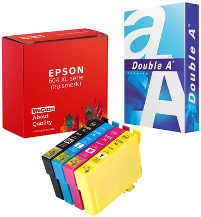 4-pack 604 | Geschikt voor Epson 604XL inktcartridges + pak papier - voor Epson Expression Home XP-2200 - XP-2205 - XP-3200 - XP-3205 - XP-4200 - XP-4205 - WF2910DWF - WF2930DWF - WF2950DWF