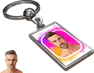 Jouw Foto als Karikatuur Man - Sleutelhanger met Jouw Foto - Cadeau - Verjaardag - Kerst - Kado - Valentijn - Vaderdag - Vaderdag cadeautje - Vaderdag cadeau voor papa - Gepersonaliseerd Cadeau