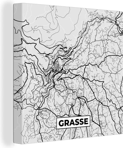 Canvas Schilderij Kaart - Stadskaart - Grasse - Plattegrond - Frankrijk - 20x20 cm - Wanddecoratie