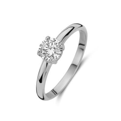 New Bling 9NBG-0798-52 Gouden Ring met Zirkonia - Dames - 14 Karaat - Goud - Ring - 5mm - Zirkonia - 4 Pootjes zetting - Chaton - Solitair - Maat 52 - Witgoud