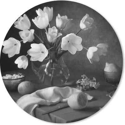 Muismat rond 20x20 cm - Mousepad Stilleven - Bloemen - Zwart - Wit - Ronde muismatten