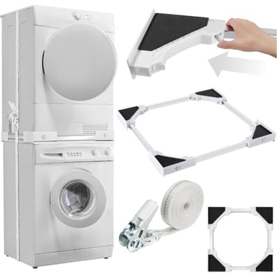 tectake® Tussenstuk Wasmachine en Droger - Verbindingsframe - Universele Wasmachine Stapelkit - Verbindingsset voor Wasdroger met Schuimrubberkussens - Verstelbaar Tussenstuk - Inclusief Spanband