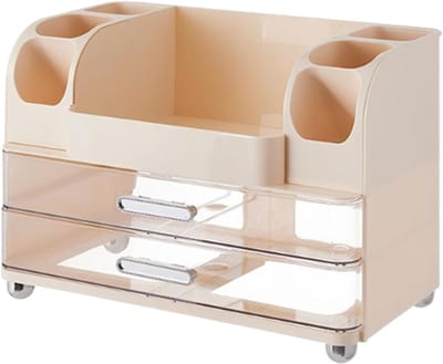 Make-up Organizer - Cosmetica Opberger - Bureau Aanrecht - Ruimtebesparend Ontwerp - 34x24.5x18cm - Crèmekleurig