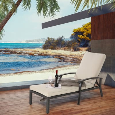 MIVRAY Ligstoel Buiten 204 x 58 x 100/30 Cm - Verstelbare Rugleuning Met Kussen - Voor Tuin En Zwembad - Aluminium Beige