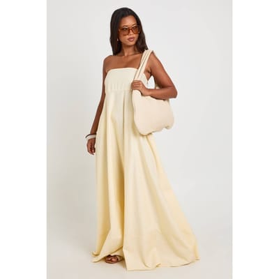 boohoo Dames Katoenen Poplin Gesmokte Maxi Jurk Met Elastische Rug | Citroen | Maat: 36