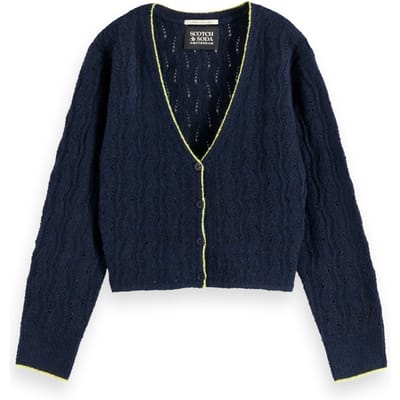 Scotch & Soda Girl Lightweight Ajour-knitted Cardigan Sky Captain Melange Taglia: 4 | Maglioni Outlet | kids