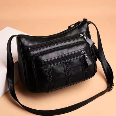 Sac à bandoulière en cuir PU pour femmes, pochette multi-fermeture éclair, sangle réglable, sacs à main décontractés pour dames One Size noir