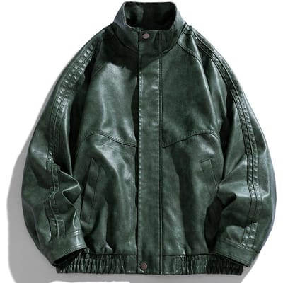 Amerikaans Retro Heren Leren Jas Heren High Street Losse Casual Opstaande Kraag Motor Leren Jas Knap 3XL black