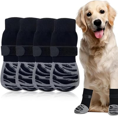 4 Stuks Hondenpoot Bescherming, Huisdiersokken, Antislip Hondensokken, Verstelbare Hondensokken met Rubberen Onderkant en Verstelbare Riemen Voor Kleine En Medium Honden