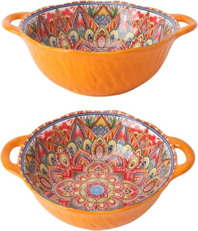 Grote keramische soepkom met handvat, ideaal voor soepen, salades en stoofschotels, 1200-1500 ml, 24 x 19.5 x 7 cm