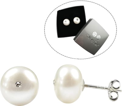 Cadeau set zoetwaterparel oorbellen Bling Mea One Box - echte parels - wit - stras steen - luxe sieraden doosje - parel oorbellen dames - oorknopjes - parel oorknopjes - oorknoppen