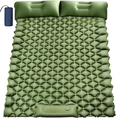 Campingmatras 2 personen - Luchtbed slaapmat - Buiten slapen - Met ingebouwde voetpomp - 200 x 132 cm - Legergroen