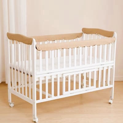 4 Stuks - Hydrofiele Baby Bedomrander Ledikant 60x120 cm - Baby Bedbumper - Bescherming randen Ledikant - Tegen Knagen - Beige