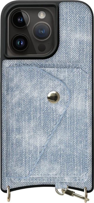 AVY Leren Hoesje Geschikt voor Apple iPhone 15 Pro | Met Magnetische Kaarthouder | Compatibel met MagSafe | Kustleren Case met Wallet | Denim