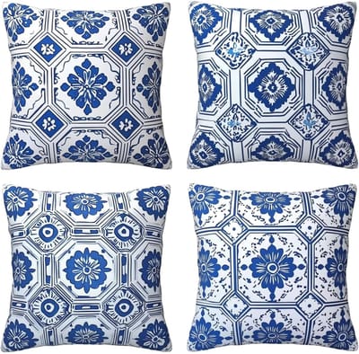 Kussenhoezen, sierkussenhoezen blauwdruk 65 x 65 cm, behaaglijk, kussenhoes met onzichtbare ritssluiting, zacht, wollig, bankkussen, wasbaar, voor terras, tuin, bank en woonkamer, bank