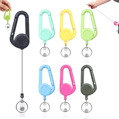 7 stuks - Sleutelhanger - sleutellabels - sleutelhanger ringen - Uitschuifbare sleutelhanger - Met riemclip - Gemakkelijk te openen kliksluiting - Karabijnhaak - Geschikt voor vrouwen vrijwilligers en leerkrachten blauw en geel