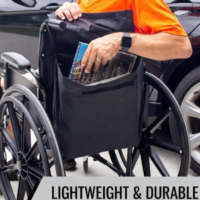 Grote rolstoeltas voor bevestiging aan de rugleuning – Rolstoelaccessoire met verstelbare banden, ruime opbergruimte, lichtgewicht, waterdicht & krasbestendig – 35.56 x 48.26 x 7.62 cm