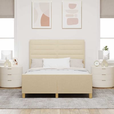 vidaXL - Bedframe - met - hoofdeinde - Crème - 140 - x - 200 - cm - Stof