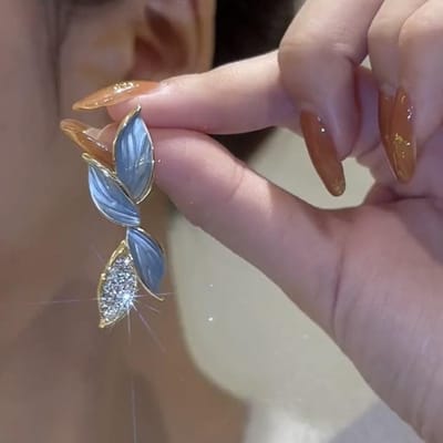 Koreaanse Blad Vol Strass Blauw Witte Kleur Geometrische Druppel Oorbellen voor Vrouwen Mode Persoonlijkheid Brincos Bruiloft Sieraden gray