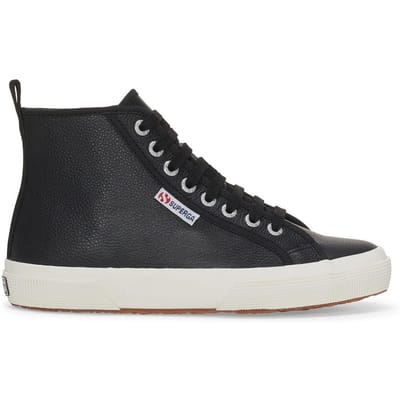 Superga Unisex 2750 Tumbled Leather Mid Cut Trainers voor volwassenen (Zwart/Wit)