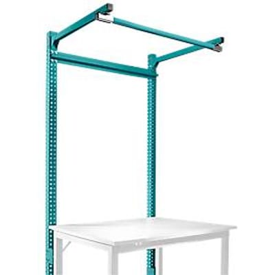 Opbouwframe met giek, Basistafel STANDAARD werktafel/werkbank UNIVERSAL/PROFI, 1250 mm, waterblauw