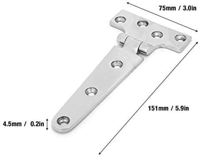 Dailygoods- Scharnier T-type - Versterkt Roestvrij Staal - 151 x 75 x 4,5 mm - 2 Stuks - Eenvoudige Installatie - Duurzaam en Veelzijdig - Deurscharnier