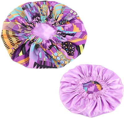 Afrikaanse Roze / Paarse Kente Print Satijnen Slaapmuts AfricanFabs® / Hair Bonnet