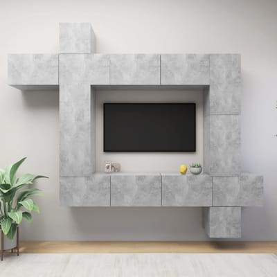 vidaXL - 9-delige - Tv-meubelset - bewerkt - hout - betongrijs
