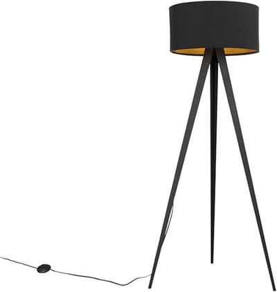 QAZQA ilse - Moderne Vloerlamp | Staande Lamp met kap - 1 lichts - H 136 cm - Zwart Goud - Woonkamer | Slaapkamer