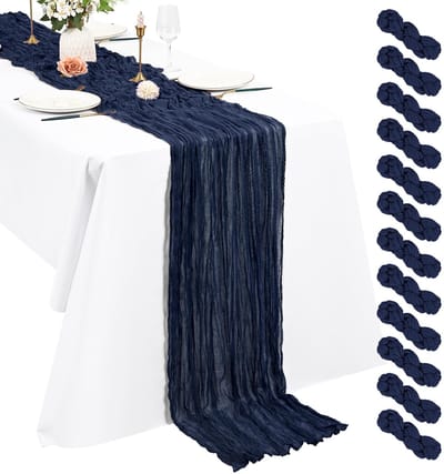 12-delige set Gaze Tafellopers - Voor bruiloften - Marineblauw - 55 x 300 cm