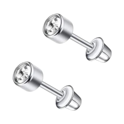 Aramat Jewels | Oorbellen | Stalen kinderoorbellen - ronde zirkonia oorknopjes 4mm - schroefsluiting | | | |4mm | Staal | Kinderen, Volwassenen | Verkleurd niet