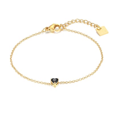 Twice As Nice Armband in goudkleurig edelstaal, hart 5 mm zwart zirkonia 19cm+3cm