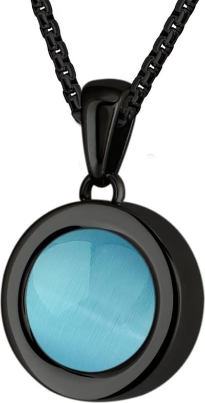Quiges 12mm Mini Munt Hanger Zwart RVS Glans met Cat's Eye Blauw Munt en Box Ketting Ankerketting 42-46cm